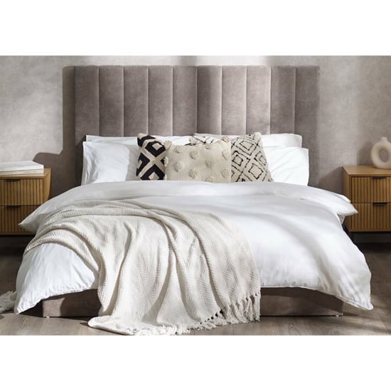 Product photograph of Edison Chenille Fabric King Size Bed In Sahara from Furniture in Fashion