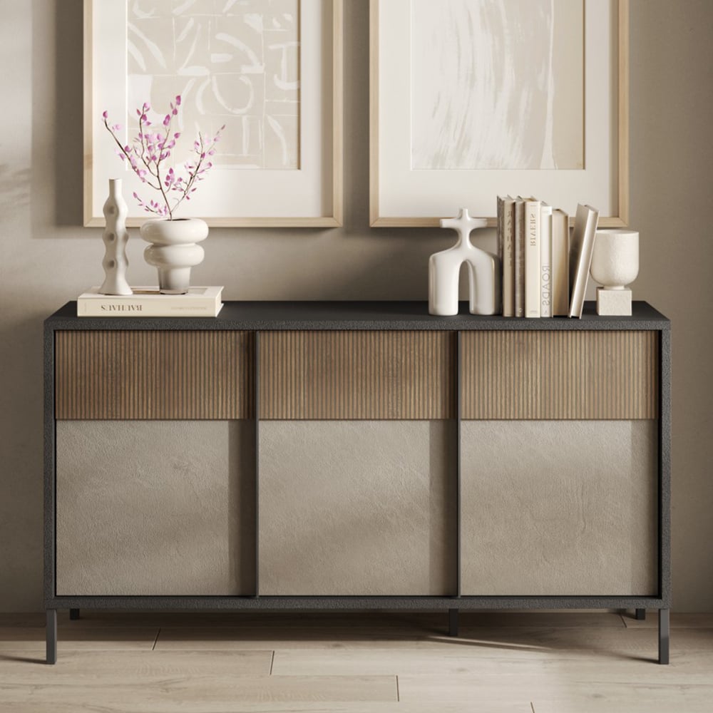 edison wooden sideboard with 3 doors in lava mercure oak