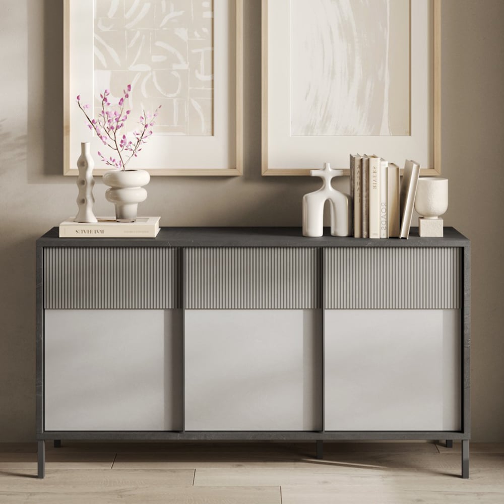 edison wooden sideboard with 3 doors in lead slate