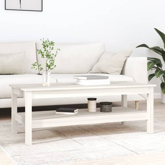 Read more about Edita pine wood coffee table with undershelf in white