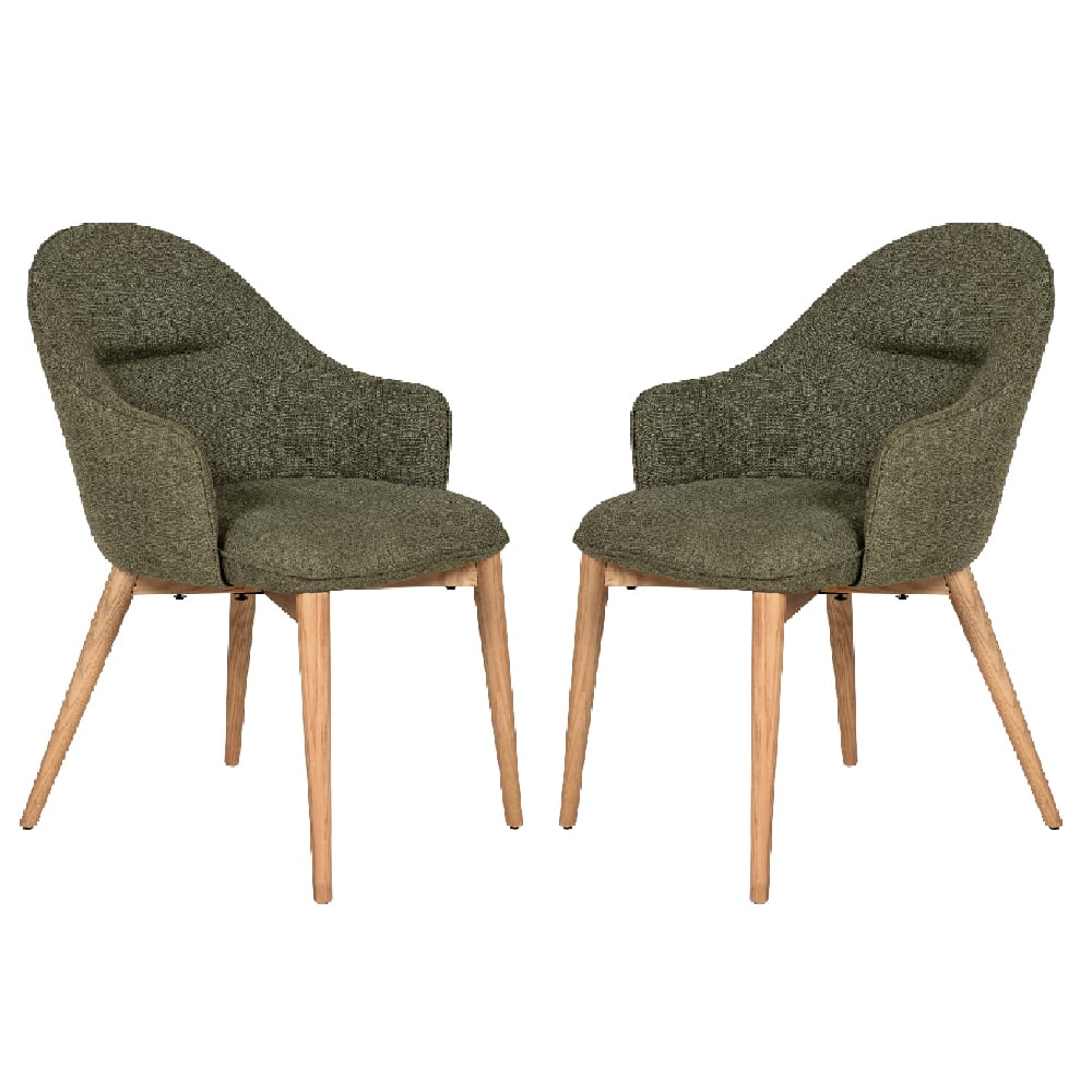 Product photograph of Edmonton Green Fabric Dining Chairs With Oak Legs In Pair from Furniture in Fashion