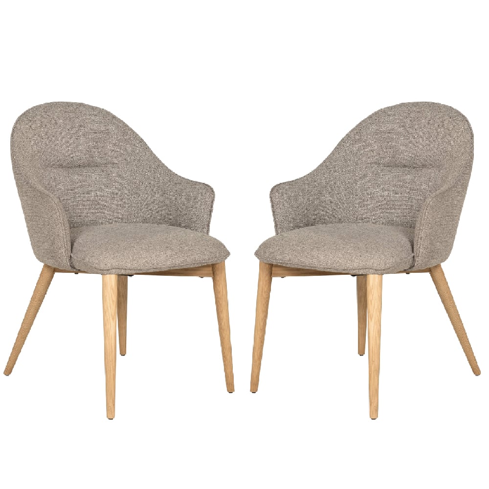 Product photograph of Edmonton Latte Fabric Dining Chairs With Oak Legs In Pair from Furniture in Fashion