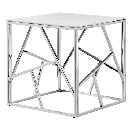 Photo of Egton marble effect glass top side table in white and grey