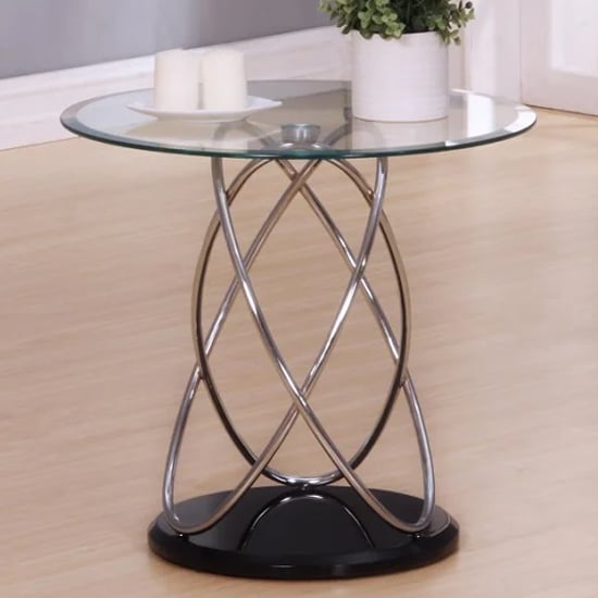 Photo of Einav clear glass lamp table round with black high gloss base