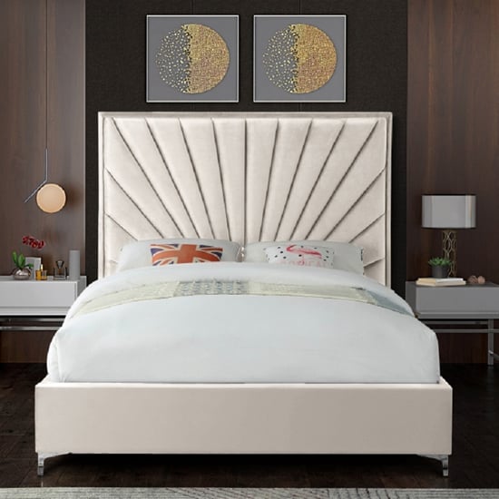 Einod Plush Velvet Upholstered Double Bed In Cream | Furniture in Fashion