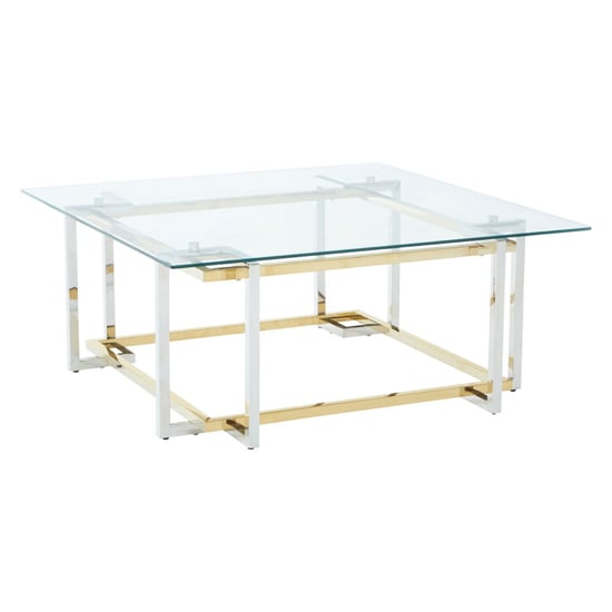 Photo of Elaina clear glass coffee table with stainless steel base
