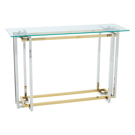 Photo of Elaina clear glass console table with stainless steel base