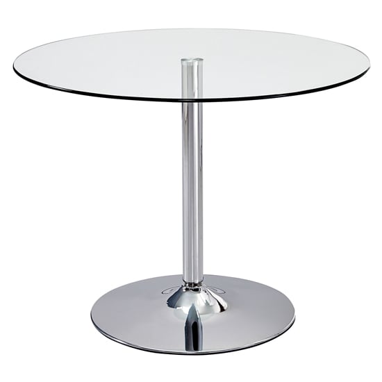 Product photograph of Eastleigh Clear Glass Dining Table With Polished Chrome Base from Furniture in Fashion