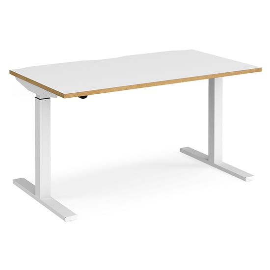 Read more about Elev 1400mm electric height adjustable desk in white and oak
