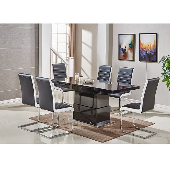 Photo of Elgin convertible black gloss dining table 6 symphoney chairs