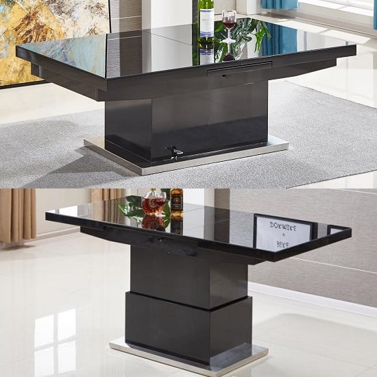 View Elgin extending glass top gloss coffee to dining table in black