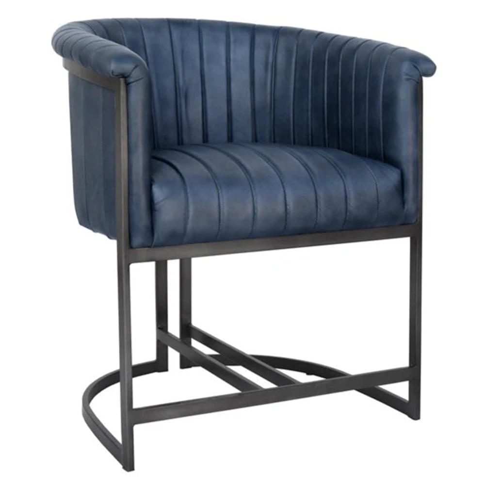 Product photograph of Elkhart Leather Dining Chair With Metal Legs In Blue from Furniture in Fashion