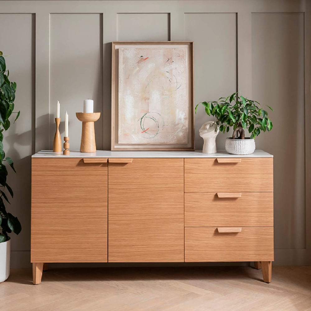 elkhorn wooden sideboard with 3 drawers in sand