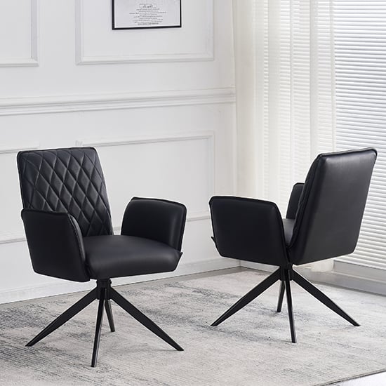 elkin black faux leather dining chairs in pair