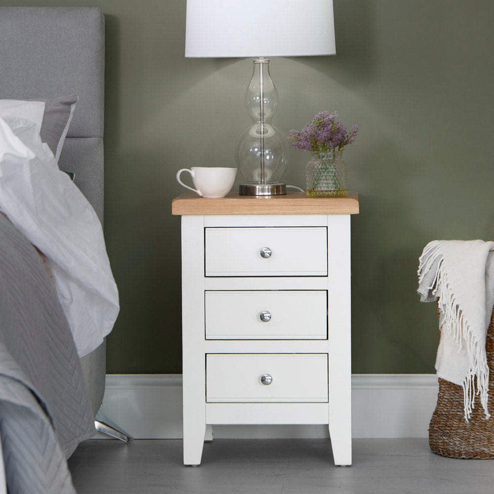Elkin Wooden Bedside Cabinet With 3 Drawers In White And Oak