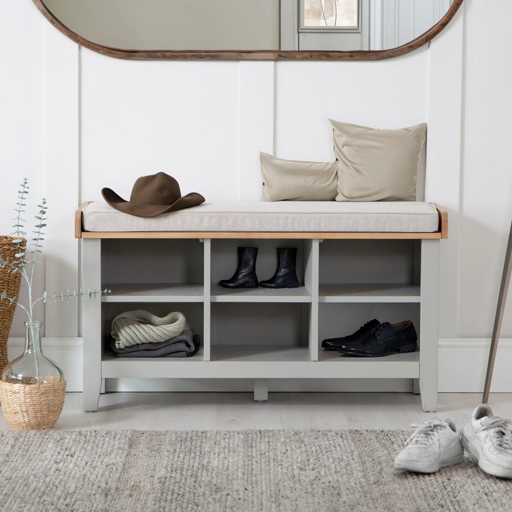 Product photograph of Elkin Wooden Hallway Seating Bench In Oak And Grey from Furniture in Fashion