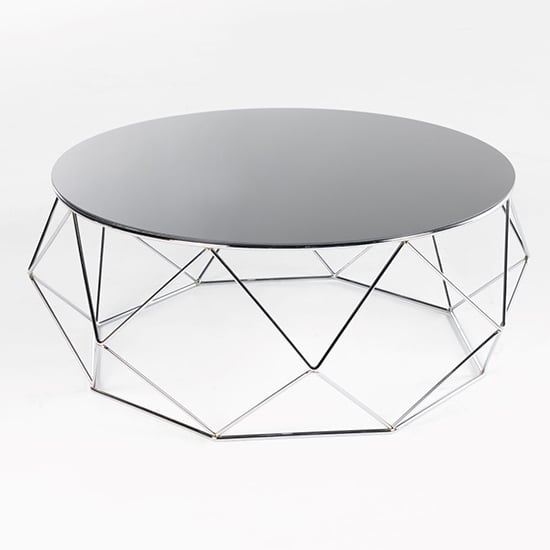 Photo of Ella black glass coffee table round with silver metal frame