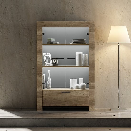 Product photograph of Ellie Display Cabinet In Canyon Oak With 2 Glass Doors And Led from Furniture in Fashion