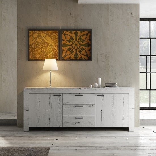 Product photograph of Ellie Wooden Sideboard In White Oak With 2 Doors And 3 Drawers from Furniture in Fashion