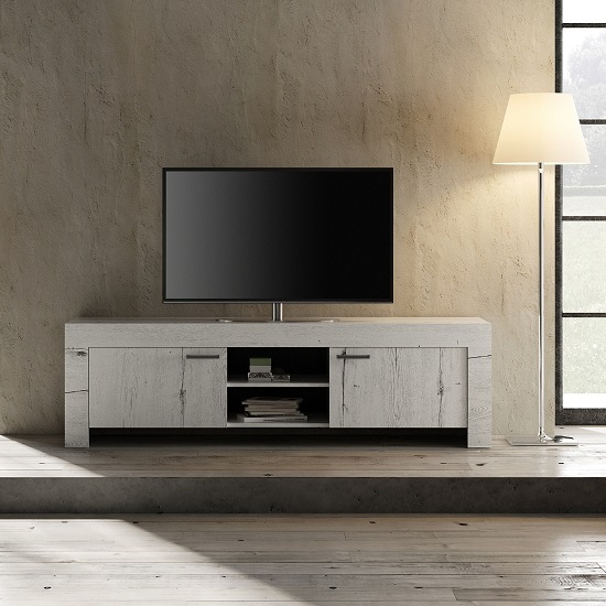 Product photograph of Ellie Wooden Tv Stand Wide In White Oak With 2 Doors from Furniture in Fashion