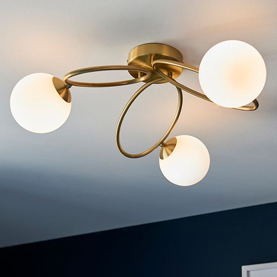 Photo of Ellipse 3 lights opal glass shades ceiling light in satin brass