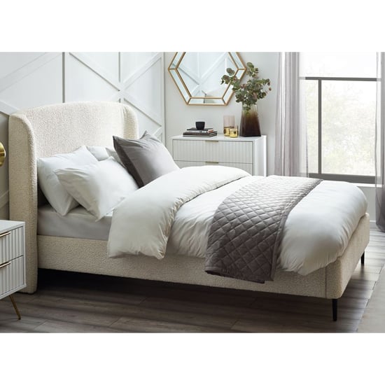 Product photograph of Elmira Boucle Fabric Double Bed In Ivory from Furniture in Fashion