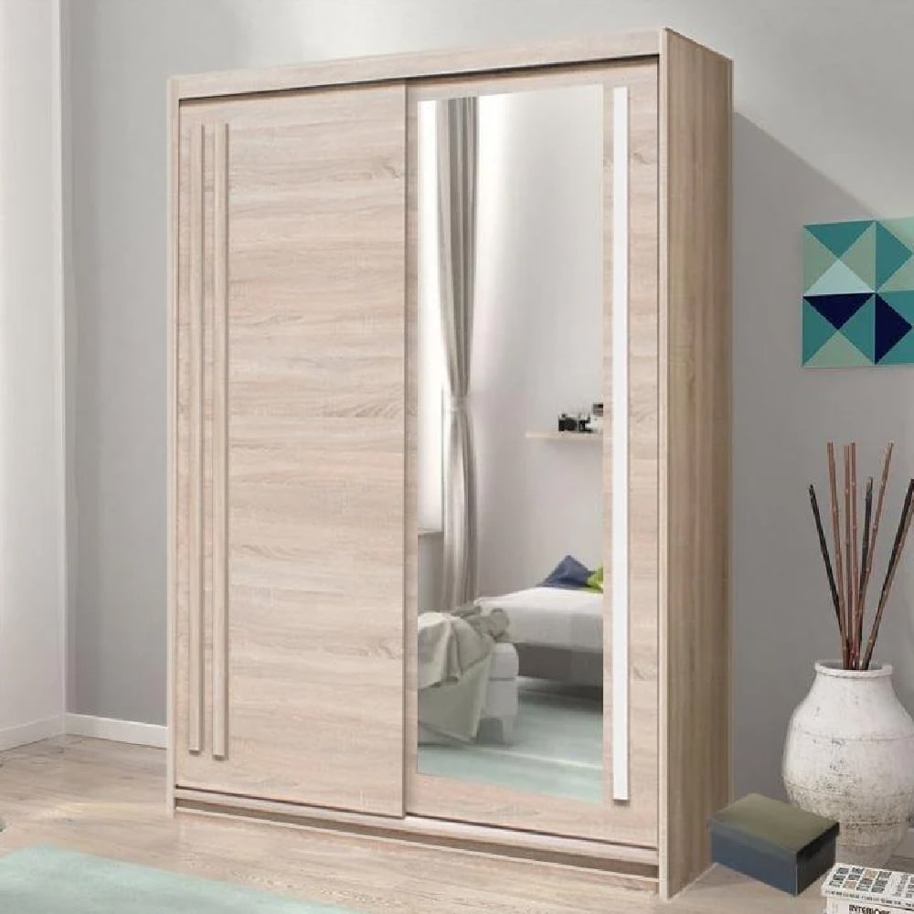 elmira wooden wardrobe 150cm with 2 sliding doors in sonoma oak