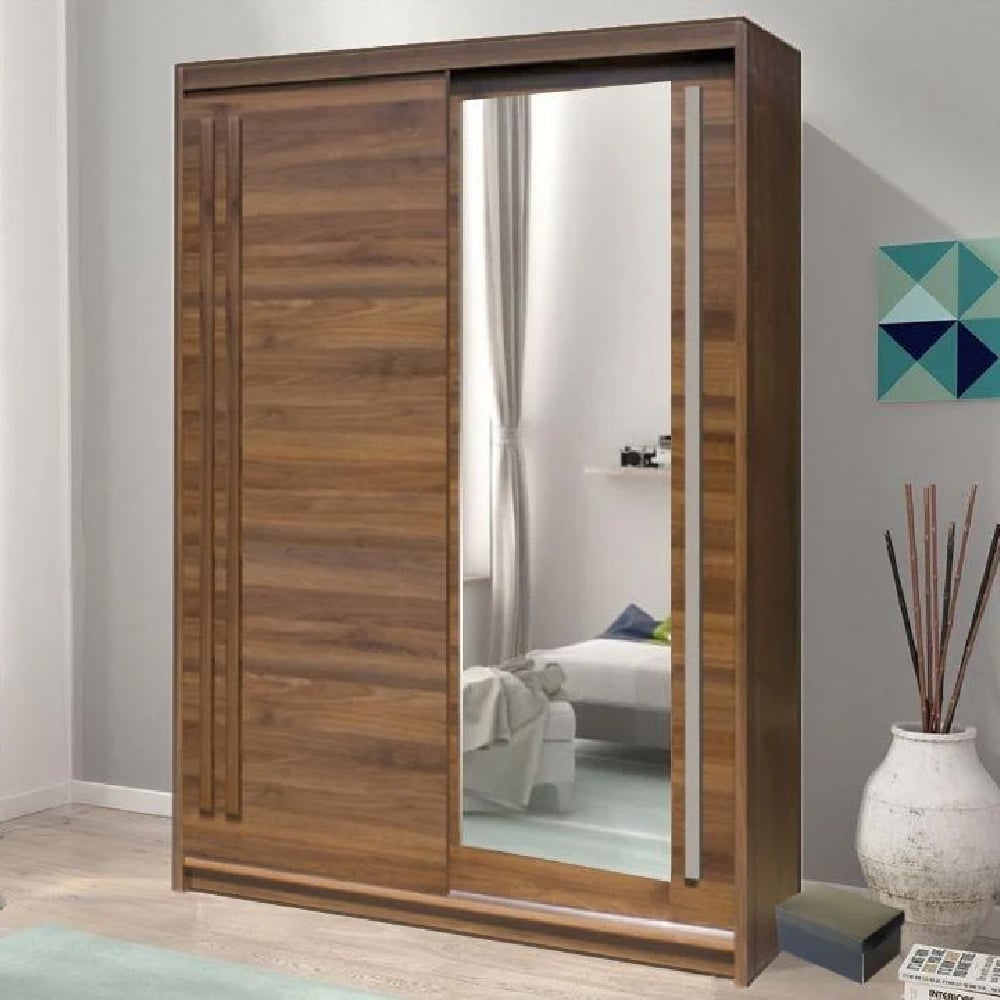 elmira wooden wardrobe 150cm with 2 sliding doors in walnut