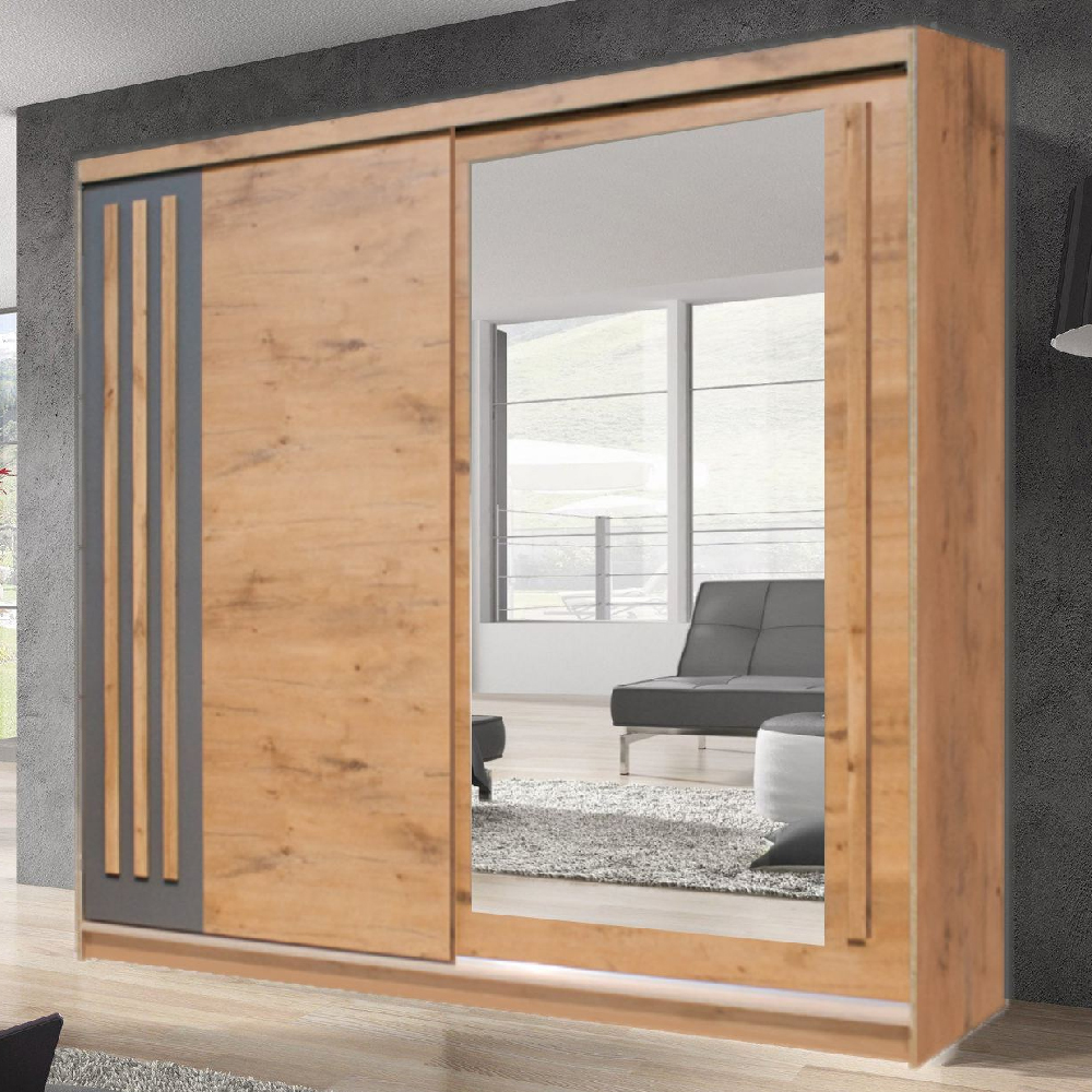 elmira wooden wardrobe 200cm with 2 sliding doors in lancelot oak