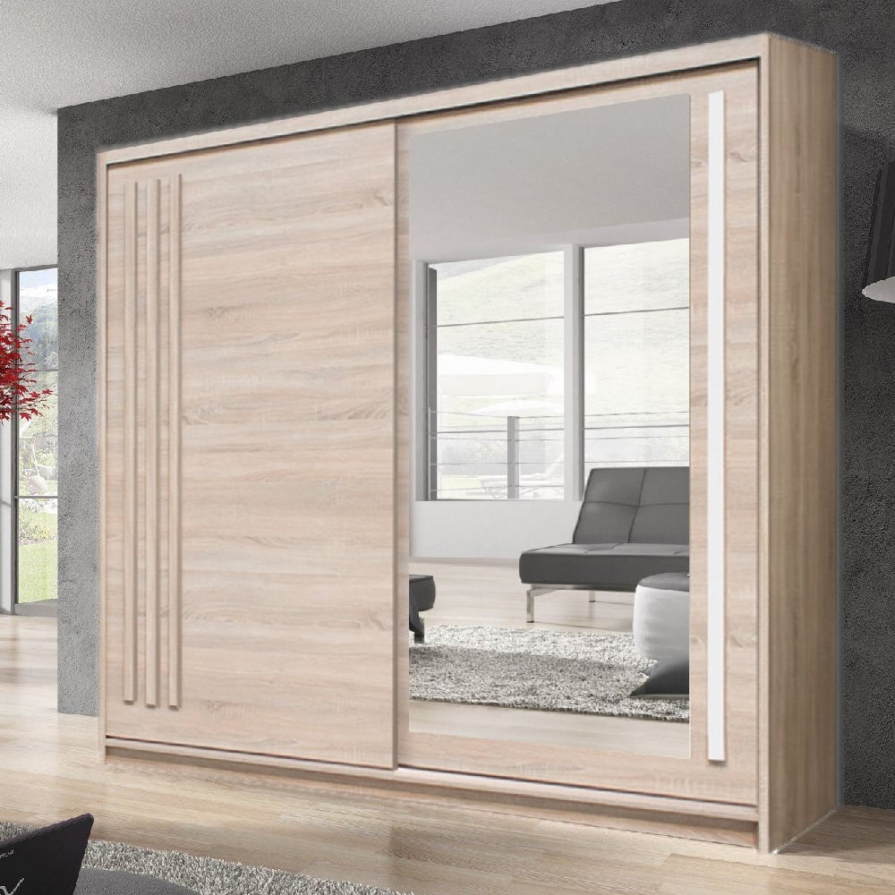 elmira wooden wardrobe 200cm with 2 sliding doors in sonoma oak