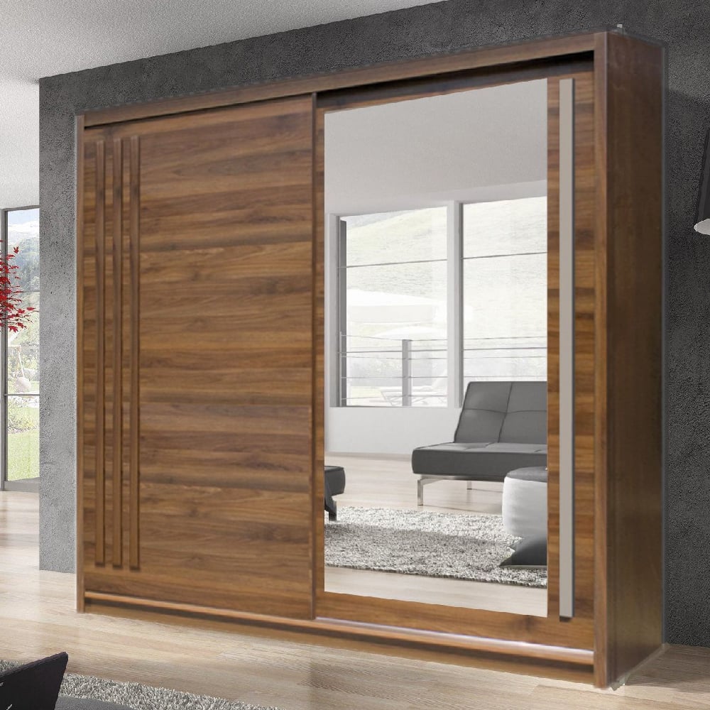 elmira wooden wardrobe 200cm with 2 sliding doors in walnut