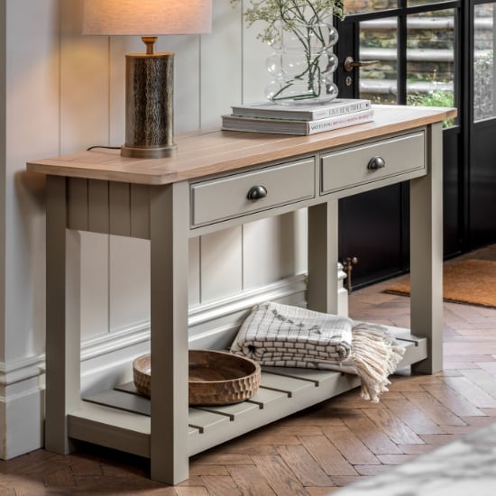 Read more about Elvira wooden console table with 2 drawers in oak and prairie