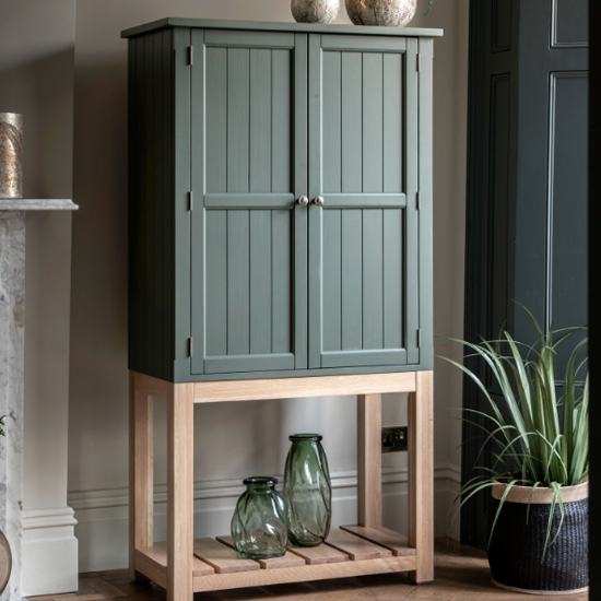 Photo of Elvira wooden drinks cabinet in oak and moss