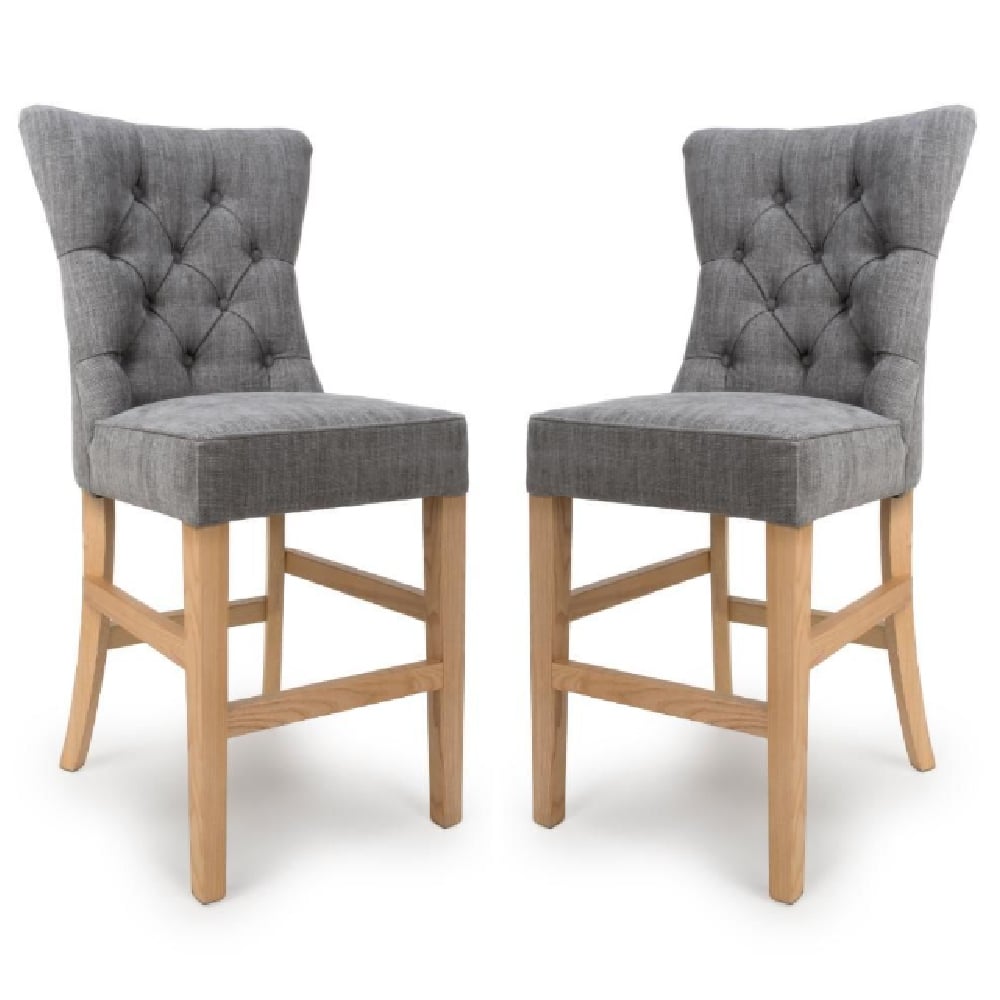 elyria grey fabric bar chairs with oak legs in pair