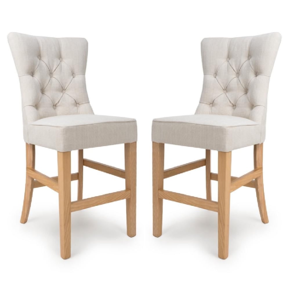 elyria linen fabric bar chairs with oak legs in pair