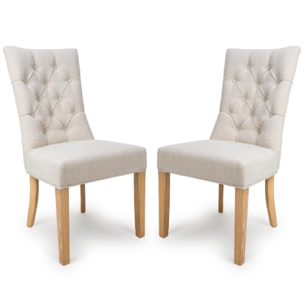 elyria linen fabric dining chairs with oak legs in pair