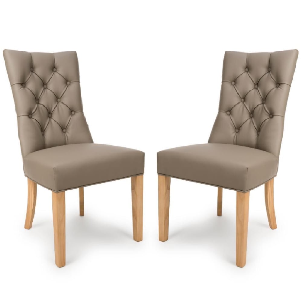 elyria taupe pu leather dining chairs with oak legs in pair