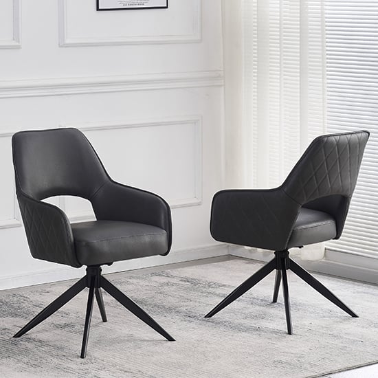 elyrica dark grey faux leather dining chairs in pair