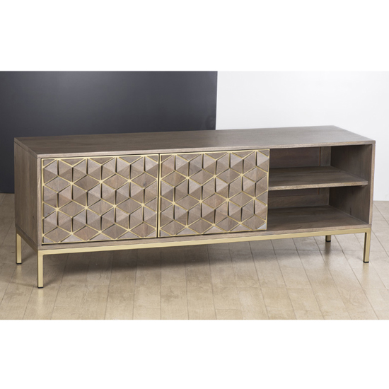 Product photograph of Elyton Tv Stand In Grey Wash With 2 Drawers from Furniture in Fashion