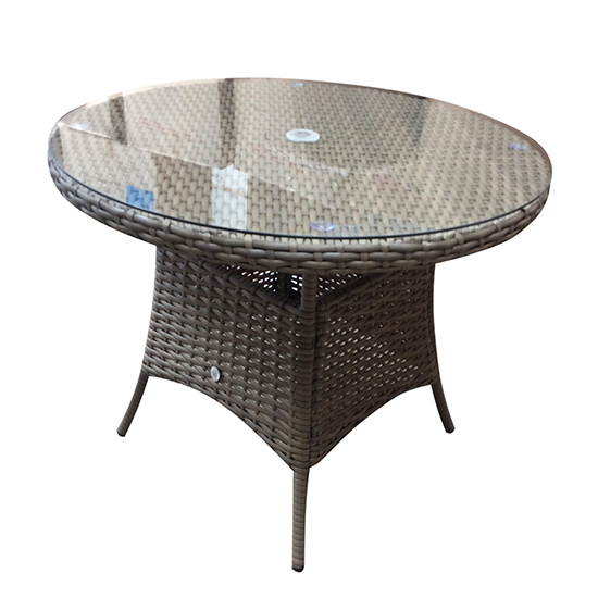 Read more about Elysia round clear glass top 100cm dining table in mixed grey
