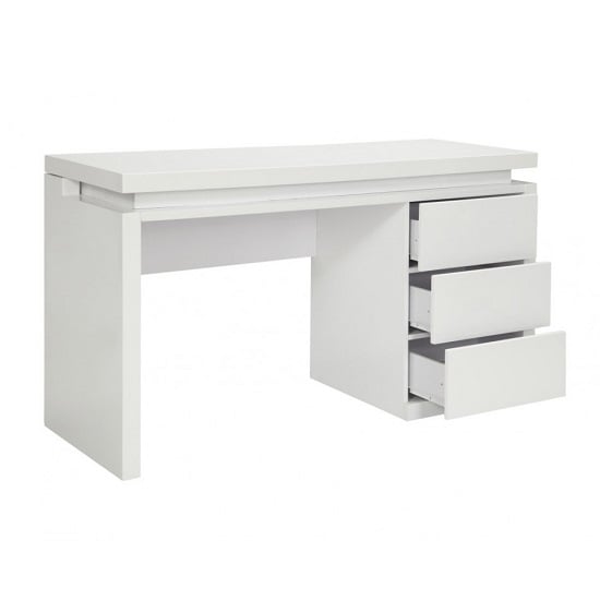 Emerson High Gloss Computer Desk In White With LED Lighting | Furniture ...