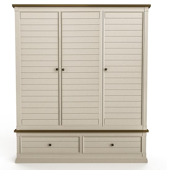 Emery Wooden Wardrobe Wide In Antique White With 3 Doors