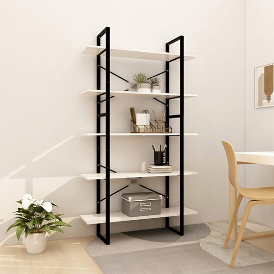 Photo of Emlen extra large solid pinewood 5 tier bookcase in white