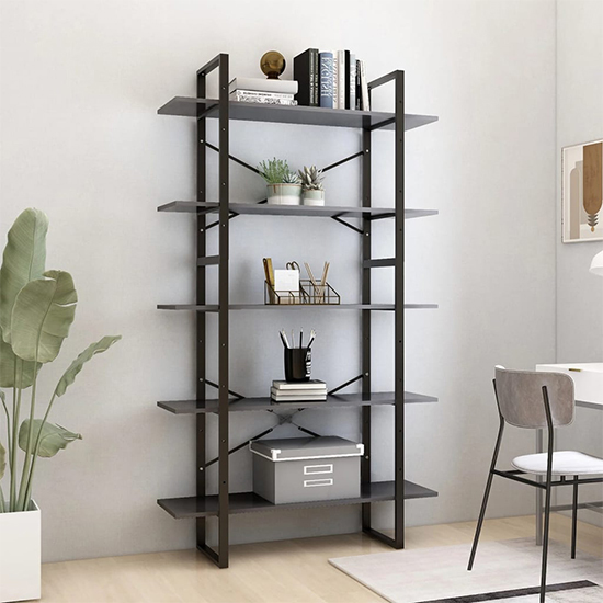 Product photograph of Emlen 100cm Wooden 5 Tier Bookcase In Grey from Furniture in Fashion