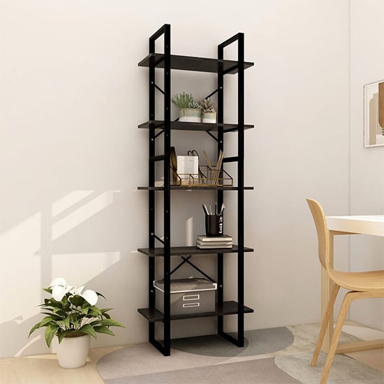 Product photograph of Emlen Medium Solid Pinewood 5 Tier Bookcase In Black from Furniture in Fashion