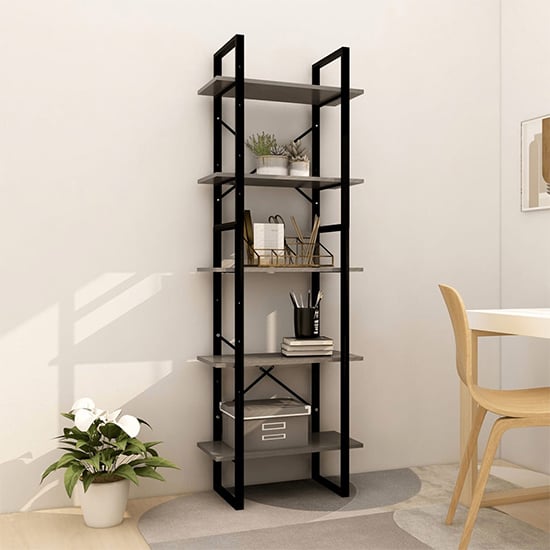 Product photograph of Emlen Medium Solid Pinewood 5 Tier Bookcase In Grey from Furniture in Fashion