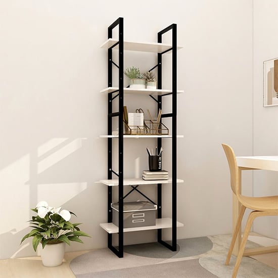Product photograph of Emlen Medium Solid Pinewood 5 Tier Bookcase In White from Furniture in Fashion