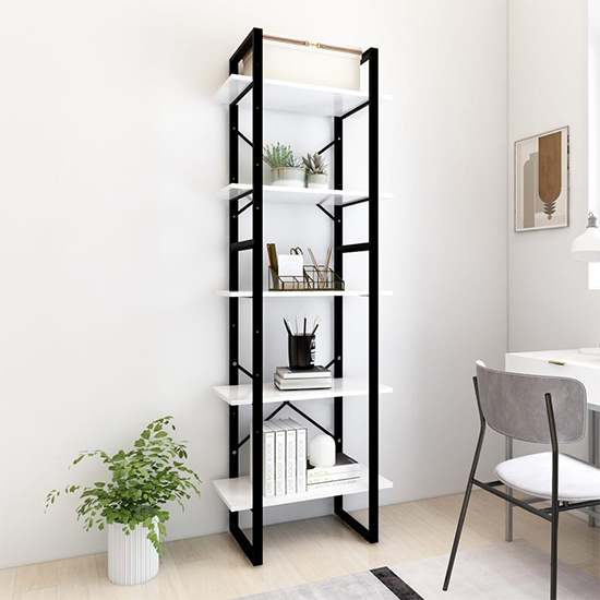 Product photograph of Emlen 60cm Wooden 5 Tier Bookcase In White from Furniture in Fashion