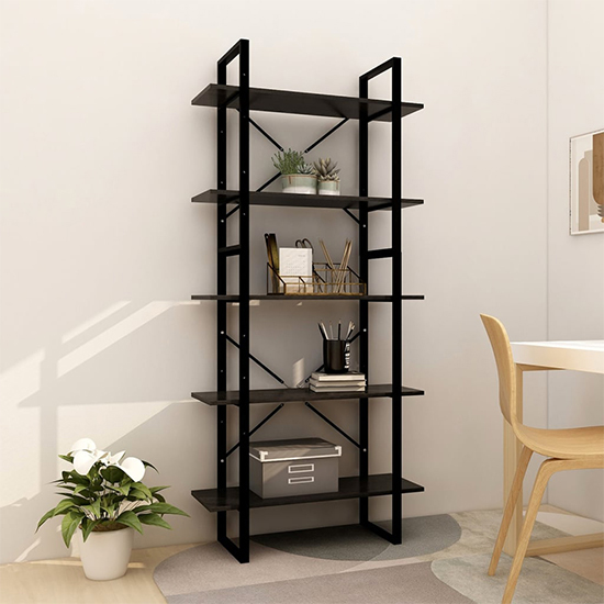 Read more about Emlen large solid pinewood 5 tier bookcase in black