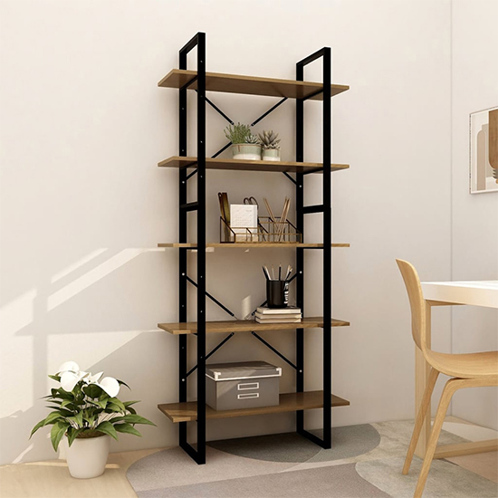 Read more about Emlen large solid pinewood 5 tier bookcase in brown